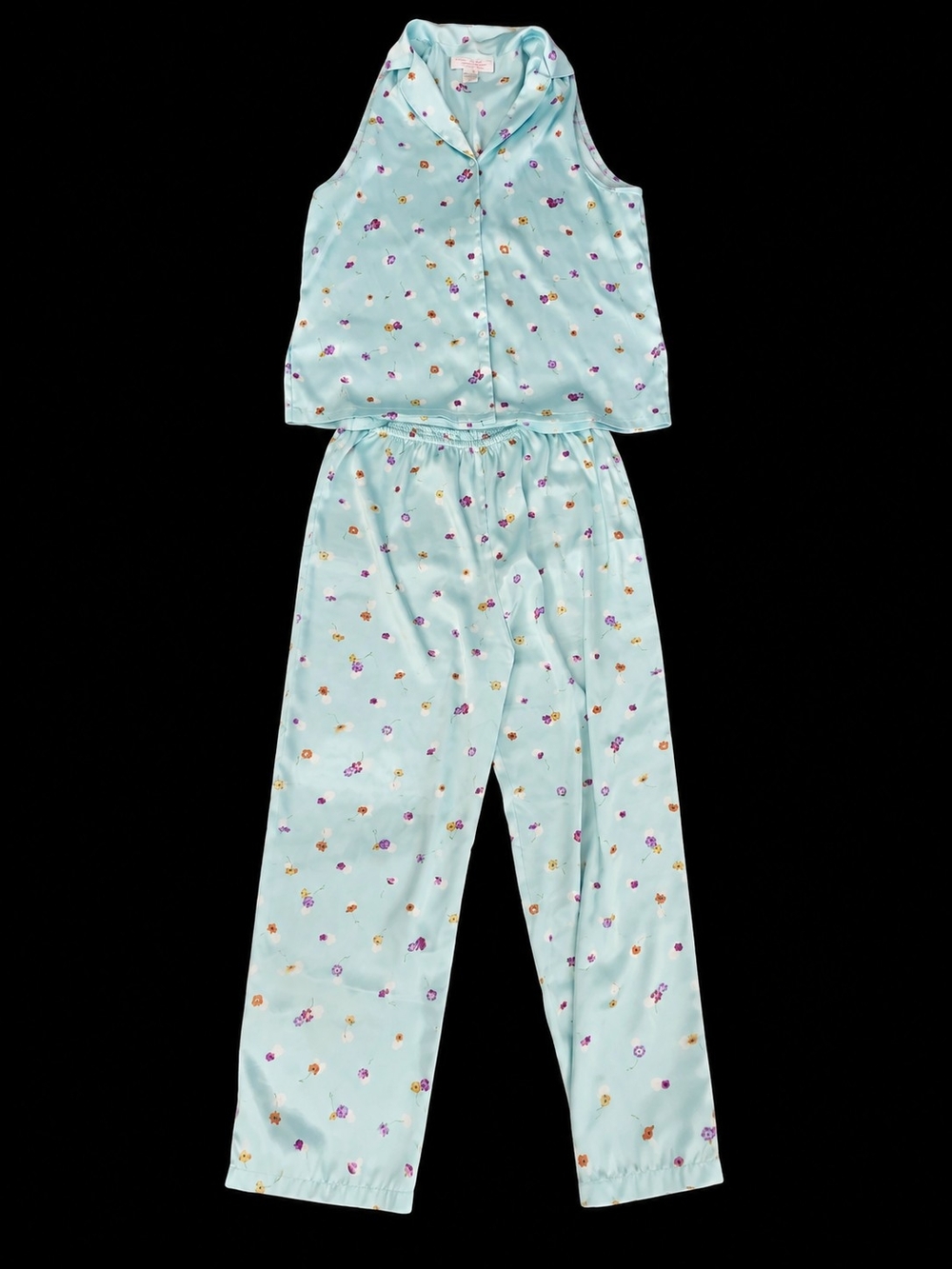 Oscar De La Renta Light Blue Floral Silk Like Pajama Set ( Pink Label)